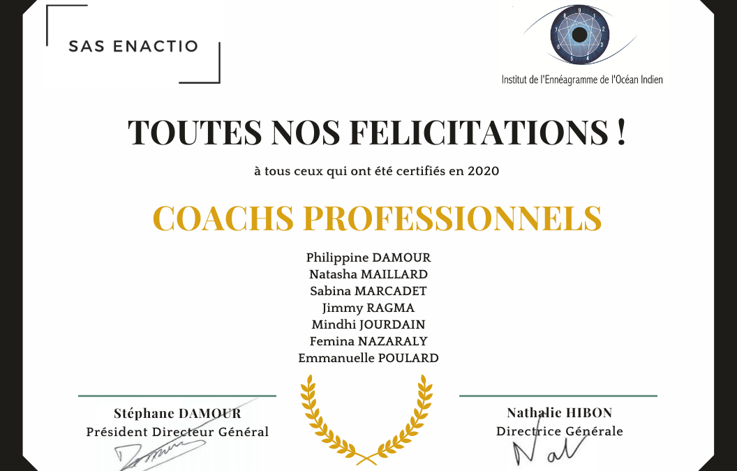 Toutes nos félicitations aux Coachs professionnels certifiés en 2020 !